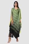 Buy_Babita Malkani_Green Organic Cotton Silk Lining Lycra Tie Dye Draped Tunic And Pant Set _Online_at_Aza_Fashions