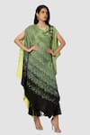 Babita Malkani_Green Organic Cotton Silk Lining Lycra Tie Dye Draped Tunic And Pant Set _Online_at_Aza_Fashions