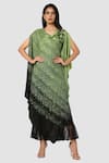 Buy_Babita Malkani_Green Organic Cotton Silk Lining Lycra Tie Dye Draped Tunic And Pant Set _at_Aza_Fashions