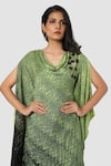 Babita Malkani_Green Organic Cotton Silk Lining Lycra Tie Dye Draped Tunic And Pant Set _at_Aza_Fashions