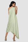Shop_Babita Malkani_Green Organic Cotton Silk Lining Lycra One Shoulder Draped Dress _at_Aza_Fashions
