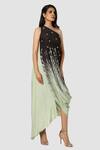 Babita Malkani_Green Organic Cotton Silk Lining Lycra One Shoulder Draped Dress _Online_at_Aza_Fashions