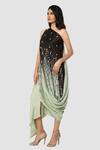 Buy_Babita Malkani_Green Organic Cotton Silk Lining Lycra One Shoulder Draped Dress _Online_at_Aza_Fashions