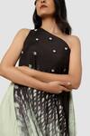Shop_Babita Malkani_Green Organic Cotton Silk Lining Lycra One Shoulder Draped Dress _Online_at_Aza_Fashions
