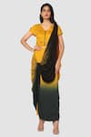 Buy_Babita Malkani_Yellow Organic Cotton Silk Lining Lycra Draped Saree _at_Aza_Fashions