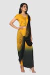 Babita Malkani_Yellow Organic Cotton Silk Lining Lycra Draped Saree _Online_at_Aza_Fashions