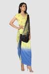 Babita Malkani_Yellow Organic Cotton Silk Lining Lycra Pre-draped Saree _Online_at_Aza_Fashions