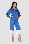 Babita Malkani_Blue Organic Cotton Silk Lining Lycra Colorblock Top And Pant Set _Online_at_Aza_Fashions