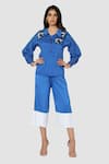 Buy_Babita Malkani_Blue Organic Cotton Silk Lining Lycra Colorblock Top And Pant Set _at_Aza_Fashions