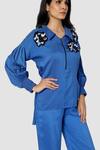 Babita Malkani_Blue Organic Cotton Silk Lining Lycra Colorblock Top And Pant Set _at_Aza_Fashions