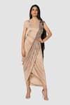 Buy_Babita Malkani_Beige Organic Cotton Silk Lining Lycra Draped Sarong Saree _at_Aza_Fashions