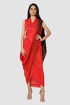 Buy_Babita Malkani_Red Organic Cotton Silk Lining Lycra Draped Sarong Saree _at_Aza_Fashions