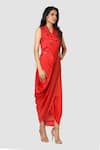 Babita Malkani_Red Organic Cotton Silk Lining Lycra Draped Sarong Saree _Online_at_Aza_Fashions