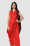 Babita Malkani_Red Organic Cotton Silk Lining Lycra Draped Sarong Saree _at_Aza_Fashions