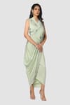 Babita Malkani_Green Organic Cotton Silk Lining Lycra Draped Sarong Saree _Online_at_Aza_Fashions