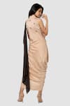 Shop_Babita Malkani_Beige Organic Cotton Silk Lining Lycra Draped Sarong Saree _at_Aza_Fashions