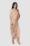 Babita Malkani_Beige Organic Cotton Silk Lining Lycra Draped Sarong Saree _Online_at_Aza_Fashions