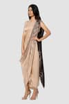 Buy_Babita Malkani_Beige Organic Cotton Silk Lining Lycra Draped Sarong Saree _Online_at_Aza_Fashions