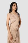 Babita Malkani_Beige Organic Cotton Silk Lining Lycra Draped Sarong Saree _at_Aza_Fashions