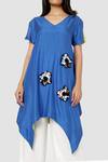 Babita Malkani_Blue Organic Cotton Silk Asymmetric Tunic And Pant Set_at_Aza_Fashions