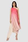 Buy_Babita Malkani_Pink Organic Cotton Silk Lining Lycra One Shoulder Draped Dress _at_Aza_Fashions