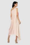 Shop_Babita Malkani_Pink Organic Cotton Silk Lining Lycra One Shoulder Draped Dress _at_Aza_Fashions