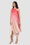 Buy_Babita Malkani_Pink Organic Cotton Silk Lining Lycra One Shoulder Draped Dress _Online_at_Aza_Fashions