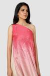 Shop_Babita Malkani_Pink Organic Cotton Silk Lining Lycra One Shoulder Draped Dress _Online_at_Aza_Fashions