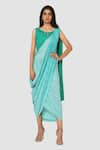 Babita Malkani_Blue Organic Cotton Silk Lining Lycra Draped Sarong Saree _Online_at_Aza_Fashions