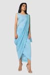 Babita Malkani_Blue Organic Cotton Silk Lining Lycra Draped Sarong Saree _Online_at_Aza_Fashions