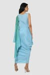 Shop_Babita Malkani_Blue Organic Cotton Silk Lining Lycra Draped Sarong Saree _at_Aza_Fashions