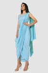 Buy_Babita Malkani_Blue Organic Cotton Silk Lining Lycra Draped Sarong Saree _at_Aza_Fashions