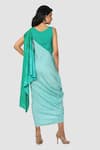 Shop_Babita Malkani_Blue Organic Cotton Silk Lining Lycra Draped Sarong Saree _at_Aza_Fashions