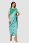 Buy_Babita Malkani_Blue Organic Cotton Silk Lining Lycra Draped Sarong Saree _Online_at_Aza_Fashions