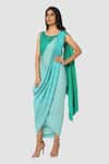 Buy_Babita Malkani_Blue Organic Cotton Silk Lining Lycra Draped Sarong Saree _at_Aza_Fashions