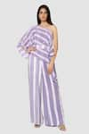 Buy_Babita Malkani_Purple Organic Cotton Silk Lining Lycra One Shoulder Jumpsuit With Cape _at_Aza_Fashions