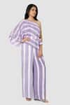 Babita Malkani_Purple Organic Cotton Silk Lining Lycra One Shoulder Jumpsuit With Cape _Online_at_Aza_Fashions