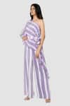 Buy_Babita Malkani_Purple Organic Cotton Silk Lining Lycra One Shoulder Jumpsuit With Cape _Online_at_Aza_Fashions