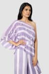 Shop_Babita Malkani_Purple Organic Cotton Silk Lining Lycra One Shoulder Jumpsuit With Cape _Online_at_Aza_Fashions