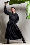 Shop_Corpora Studio_Black Cotton Mandarin Collar Pleated Dress _at_Aza_Fashions