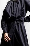 Buy_Corpora Studio_Black Cotton Mandarin Collar Pleated Dress _Online_at_Aza_Fashions