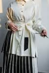 Shop_Corpora Studio_White Organic Cotton Shirt Collar Pleated Skirt Set  _Online_at_Aza_Fashions