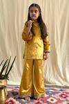 Buy_Boteh_Yellow Embroidered Kurta And Flared Pant Set For Girls_at_Aza_Fashions