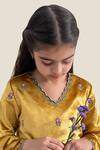 Boteh_Yellow Embroidered Kurta And Flared Pant Set For Girls_Online_at_Aza_Fashions