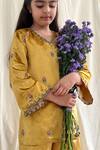 Buy_Boteh_Yellow Embroidered Kurta And Flared Pant Set For Girls_Online_at_Aza_Fashions