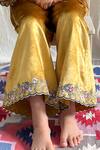 Boteh_Yellow Embroidered Kurta And Flared Pant Set For Girls_at_Aza_Fashions