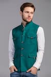 Buy_Seven_Green Linen Nehru Jacket _at_Aza_Fashions