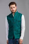 Buy_Seven_Green Linen Nehru Jacket _Online_at_Aza_Fashions