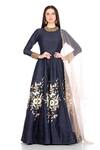 Buy_Salt And Spring_Blue Raw Silk Floral Motifs Round Embroidered Anarkali With Dupatta _at_Aza_Fashions