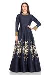 Buy_Salt And Spring_Blue Raw Silk Floral Motifs Round Embroidered Anarkali With Dupatta _Online_at_Aza_Fashions